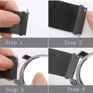 Curea compatibila cu Samsung Galaxy Watch 4 Clasic 46 mm, Fonix Braided Steel, Milanese Loop, Metalica, Comfortabila, Durabila, Atasare slide-in / slide-out, 22 mm latime, Negru - 5