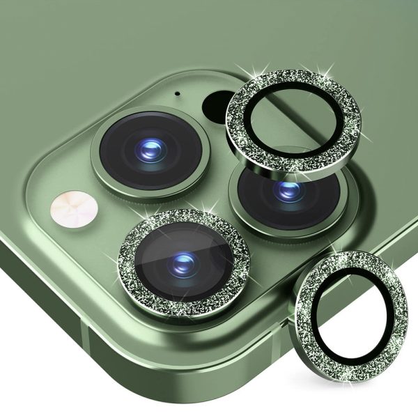 Set lentile protectie camere, Sticla securizata, Compatibile cu Apple iPhone 13, Glitter SparkDefense, Margini metalizate, Anti-zgarieturi, Anti-Lens Flare, Montare usoara, Verde - 2