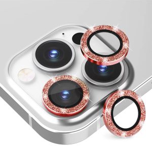 Set lentile protectie camere, Sticla securizata, Compatibile cu Apple iPhone 13, Glitter SparkDefense, Margini metalizate, Anti-zgarieturi, Anti-Lens Flare, Montare usoara, Rosu - 2