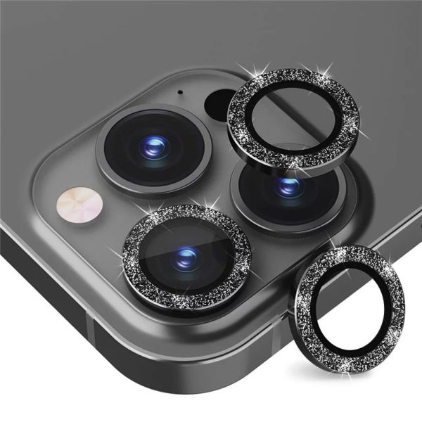 Set lentile protectie camere, Sticla securizata, Compatibile cu Apple iPhone 13 Pro, Glitter SparkDefense, Margini metalizate, Anti-zgarieturi, Anti-Lens Flare, Montare usoara, Negru - 2