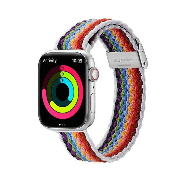 Curea compatibila cu Apple Watch SE 40 mm, Fonix Stripes, Textil elastic, Respirabil, Comfortabila, Inchidere cu catarama, Atasare simpla, Fixa, Multicolor