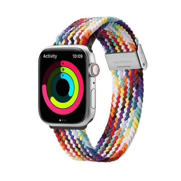 Curea compatibila cu Apple Watch 6 44 mm, Fonix Rainbow, Textil elastic, Respirabil, Comfortabila, Inchidere cu catarama, Atasare simpla, Fixa, Multicolor