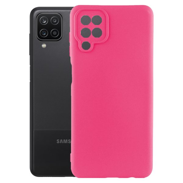 Husa protectie, interior de catifea, compatibila cu Samsung Galaxy A12 / M12, FONIX BloomShield, silicon, margini ridicate, slim, Roz neon