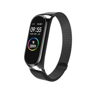 Curea compatibila cu Amazfit Band 5, Fonix Braided Steel, Milanese Loop, Metalica, Comfortabila, Durabila, Atasare slide-in / slide-out, Negru