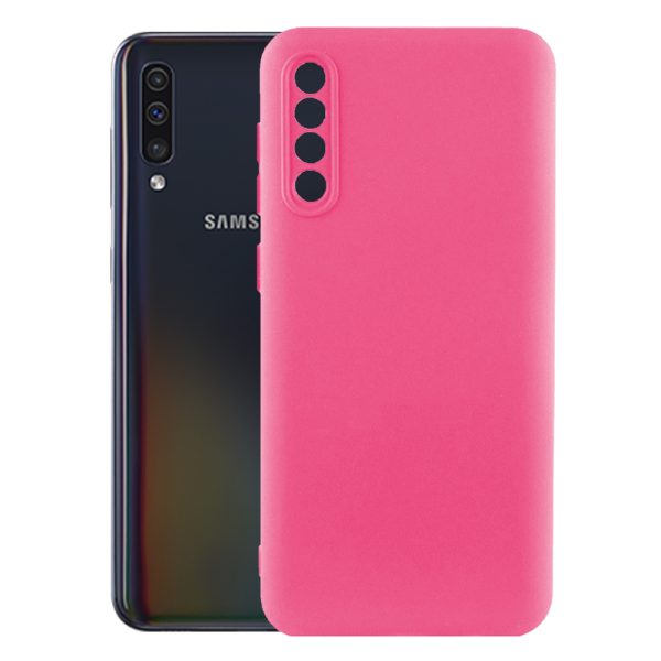 Husa protectie, interior de catifea, compatibila cu Samsung Galaxy A70, FONIX BloomShield, silicon, margini ridicate, slim, Roz neon