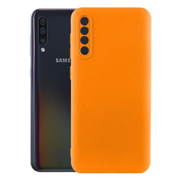 Husa protectie, interior de catifea, compatibila cu Samsung Galaxy A70, FONIX BloomShield, silicon, margini ridicate, slim, Portocaliu neon