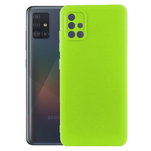 Husa protectie, interior de catifea, compatibila cu Samsung Galaxy A51, FONIX BloomShield, silicon, margini ridicate, slim, Verde neon