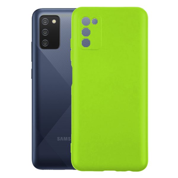 Husa protectie, interior de catifea, compatibila cu Samsung Galaxy A02s, FONIX BloomShield, silicon, margini ridicate, slim, Verde neon