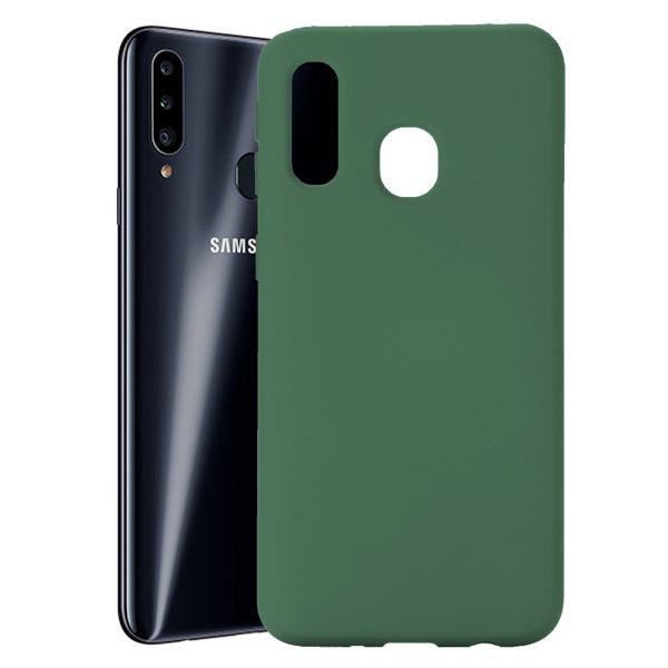 Husa protectie, interior de catifea, compatibila cu Samsung Galaxy A20s, FONIX BloomShield, silicon, margini ridicate, slim, Verde inchis