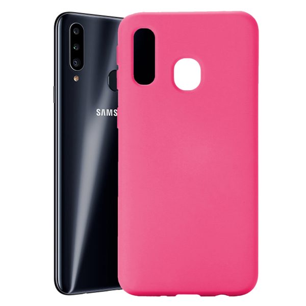 Husa protectie, interior de catifea, compatibila cu Samsung Galaxy A20s, FONIX BloomShield, silicon, margini ridicate, slim, Roz neon