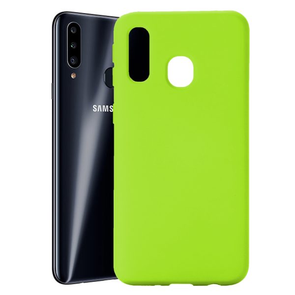 Husa protectie, interior de catifea, compatibila cu Samsung Galaxy A20s, FONIX BloomShield, silicon, margini ridicate, slim, Verde neon