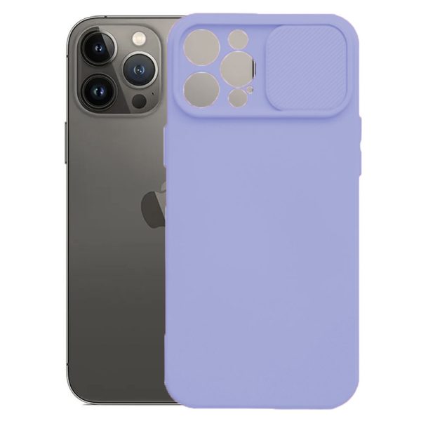 Husa cu protectie la camere, Compatibila cu Apple iPhone 14 Pro, LensGuard Secure, Capac glisant, Protectie lentile, Silicon, Microfibra la interior, Lila