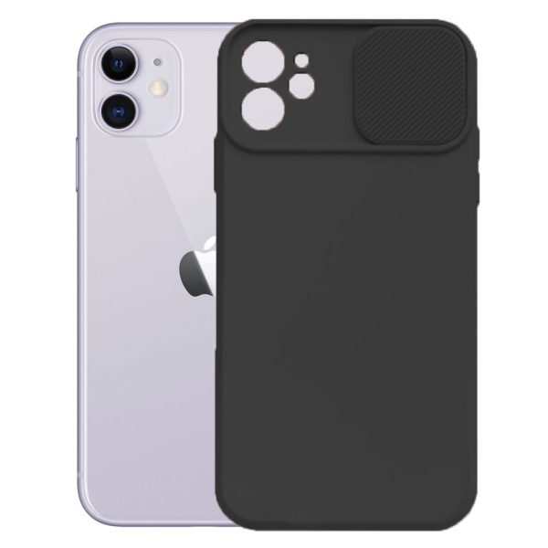 Husa cu protectie la camere, Compatibila cu Apple iPhone 11, LensGuard Secure, Capac glisant, Protectie lentile, Silicon, Microfibra la interior, Negru