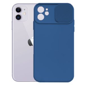 Husa cu protectie la camere, Compatibila cu Apple iPhone 11, LensGuard Secure, Capac glisant, Protectie lentile, Silicon, Microfibra la interior, Albastru inchis