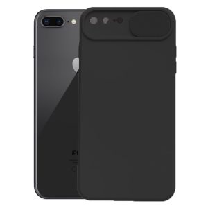 Husa cu protectie la camere, Compatibila cu Apple iPhone 7 Plus / 8 Plus, LensGuard Secure, Capac glisant, Protectie lentile, Silicon, Microfibra la interior, Negru