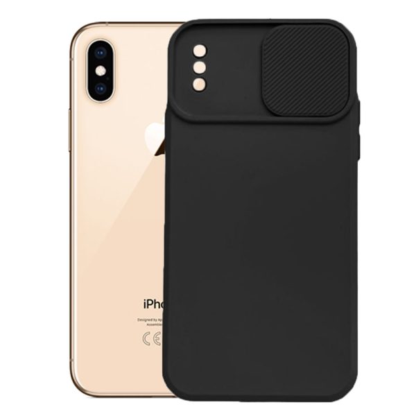 Husa cu protectie la camere, Compatibila cu Apple iPhone X / XS, LensGuard Secure, Capac glisant, Protectie lentile, Silicon, Microfibra la interior, Negru