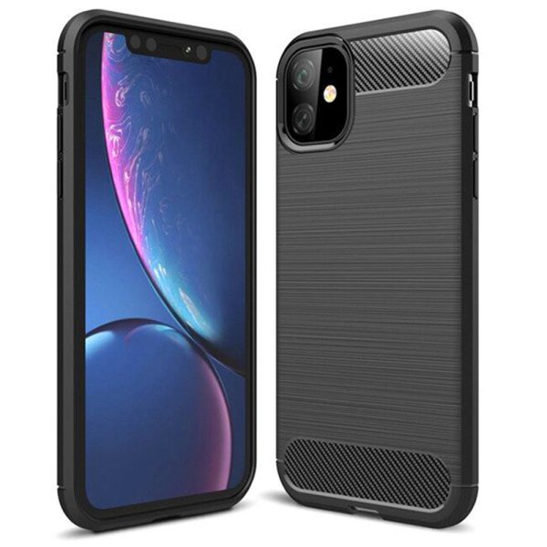 Husa Supreme Carbon compatibila cu Apple iPhone 11, Protectie precisa, Design canelat, Margini ranforsate, Anti-amprente, Negru