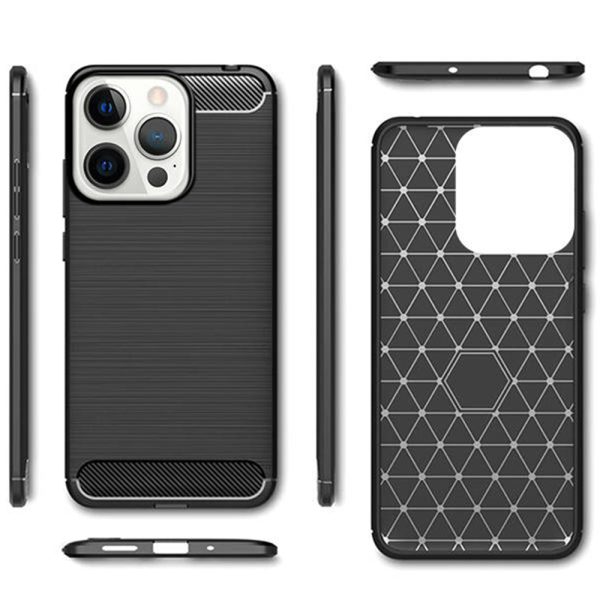 Husa Supreme Carbon compatibila cu Apple iPhone 14 Pro Max, Protectie precisa, Design canelat, Margini ranforsate, Anti-amprente, Negru3