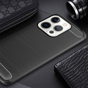 Husa Supreme Carbon compatibila cu Apple iPhone 14 Pro Max, Protectie precisa, Design canelat, Margini ranforsate, Anti-amprente, Negru