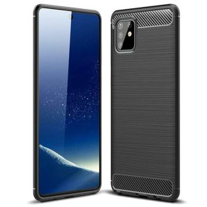 Husa Supreme Carbon compatibila cu Samsung Galaxy A71, Protectie precisa, Design canelat, Margini ranforsate, Anti-amprente, Negru