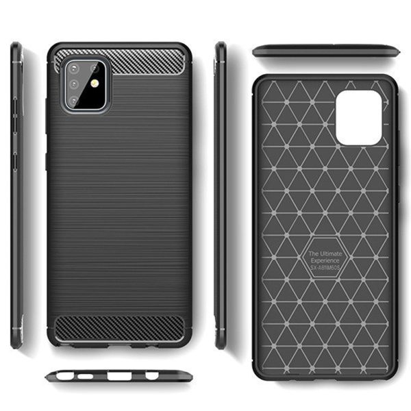 Husa Supreme Carbon compatibila cu Samsung Galaxy A71, Protectie precisa, Design canelat, Margini ranforsate, Anti-amprente, Negru