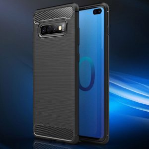 Husa Supreme Carbon compatibila cu Samsung Galaxy S10 Plus, Protectie precisa, Design canelat, Margini ranforsate, Anti-amprente, Negru