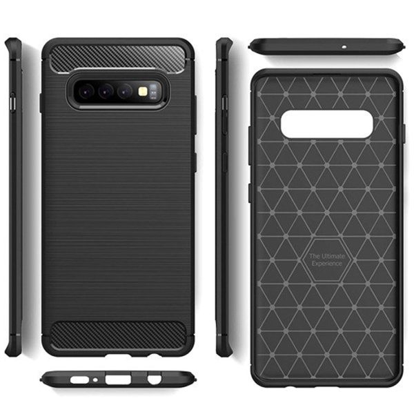 Husa Supreme Carbon compatibila cu Samsung Galaxy S10 Plus, Protectie precisa, Design canelat, Margini ranforsate, Anti-amprente, Negru