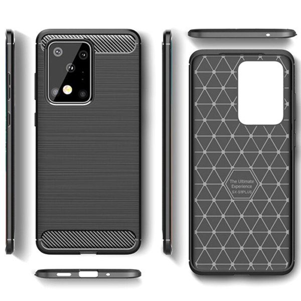 Husa Supreme Carbon compatibila cu Samsung Galaxy S20 Ultra, Protectie precisa, Design canelat, Margini ranforsate, Anti-amprente, Negru