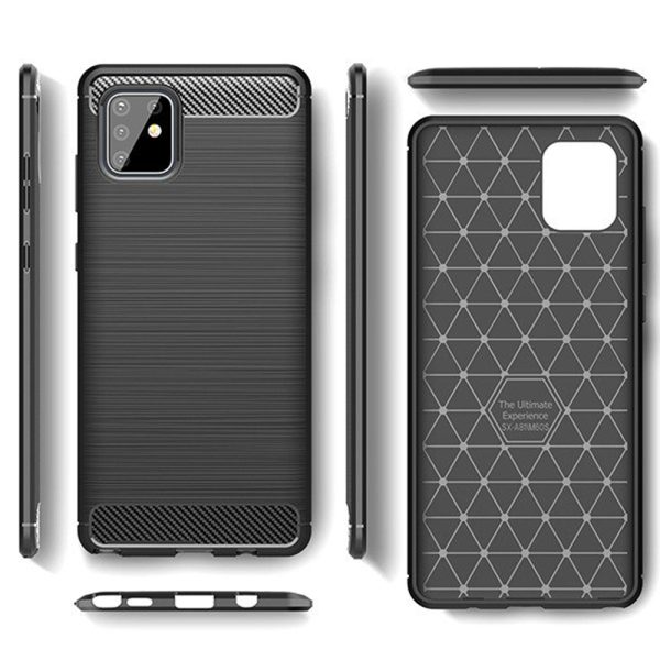 Husa Supreme Carbon compatibila cu Samsung Galaxy S10 Lite, Protectie precisa, Design canelat, Margini ranforsate, Anti-amprente, Negru