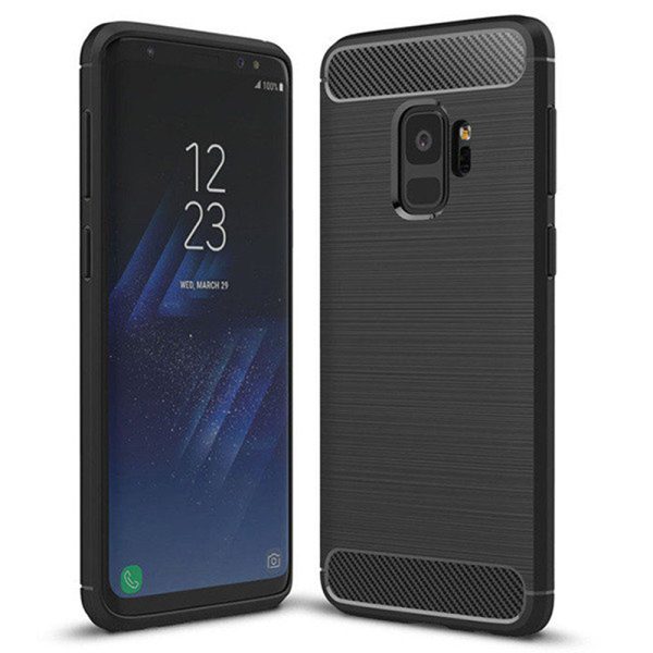 Husa Supreme Carbon compatibila cu Samsung Galaxy S9, Protectie precisa, Design canelat, Margini ranforsate, Anti-amprente, Negru