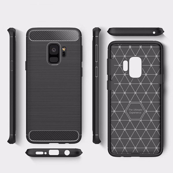 Husa Supreme Carbon compatibila cu Samsung Galaxy S9, Protectie precisa, Design canelat, Margini ranforsate, Anti-amprente, Negru