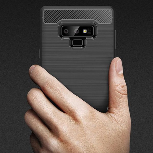 Husa Supreme Carbon compatibila cu Samsung Galaxy Note 9, Protectie precisa, Design canelat, Margini ranforsate, Anti-amprente, Negru