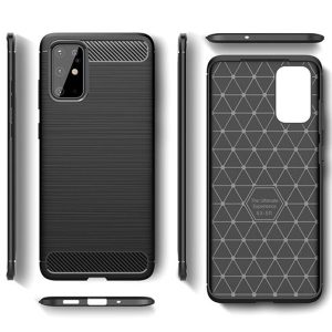 Husa Supreme Carbon compatibila cu Samsung Galaxy S20 Plus, Protectie precisa, Design canelat, Margini ranforsate, Anti-amprente, Negru