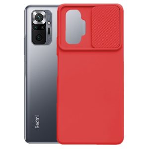 Husa cu protectie la camere, Compatibila cu Xiaomi Redmi Note 10 Pro / Note 10 Pro Max, LensGuard Secure, Capac glisant, Protectie lentile, Silicon, Microfibra la interior, Rosu