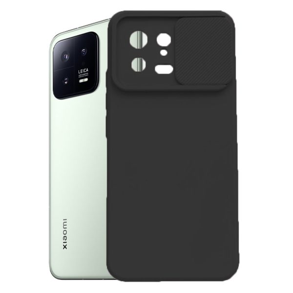 Husa cu protectie la camere, Compatibila cu Xiaomi 13, LensGuard Secure, Capac glisant, Protectie lentile, Silicon, Microfibra la interior, Negru