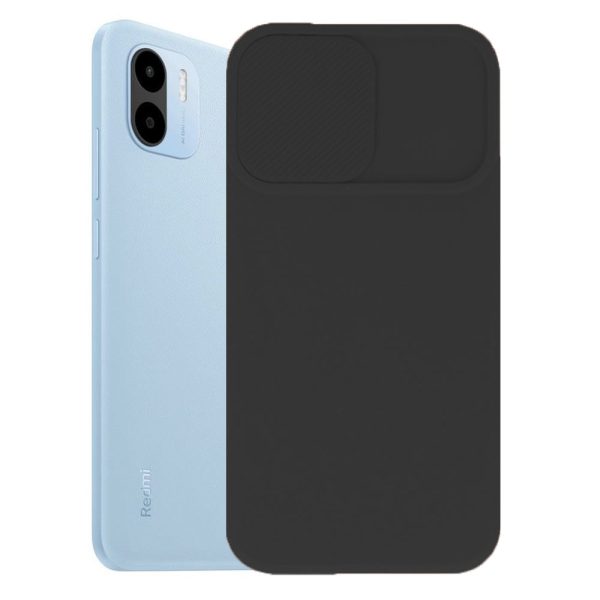 Husa cu protectie la camere, Compatibila cu Xiaomi Redmi A1, LensGuard Secure, Capac glisant, Protectie lentile, Silicon, Microfibra la interior, Negru