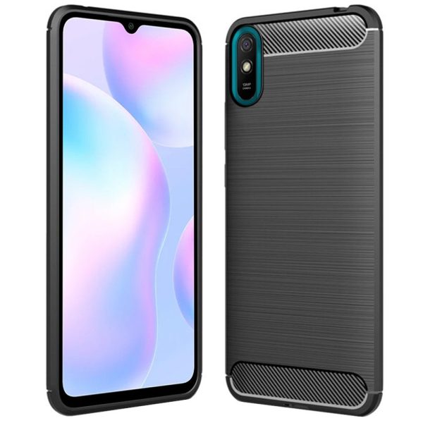 Husa Supreme Carbon compatibila cu Xiaomi Redmi 9A, Protectie precisa, Design canelat, Margini ranforsate, Anti-amprente, Negru