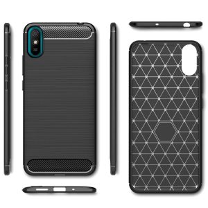 Husa Supreme Carbon compatibila cu Xiaomi Redmi 9A, Protectie precisa, Design canelat, Margini ranforsate, Anti-amprente, Negru3