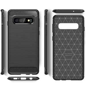 Husa Supreme Carbon compatibila cu Samsung Galaxy S10, Protectie precisa, Design canelat, Margini ranforsate, Anti-amprente, Negru