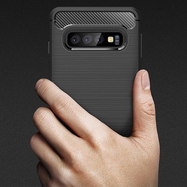 Husa Supreme Carbon compatibila cu Samsung Galaxy S10, Protectie precisa, Design canelat, Margini ranforsate, Anti-amprente, Negru5