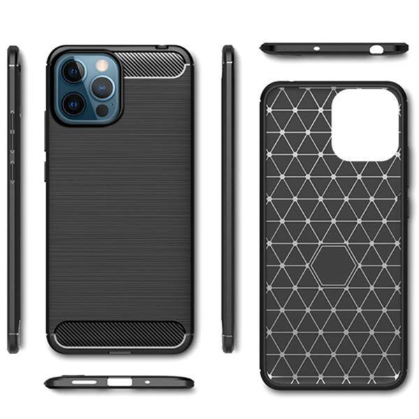 Husa Supreme Carbon compatibila cu Apple iPhone 12 Pro Max, Protectie precisa, Design canelat, Margini ranforsate, Anti-amprente, Negru