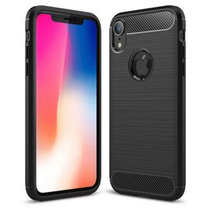 Husa Supreme Carbon compatibila cu Apple iPhone XR, Protectie precisa, Design canelat, Margini ranforsate, Anti-amprente, Negru