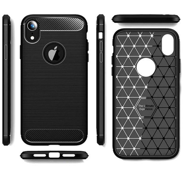 Husa Supreme Carbon compatibila cu Apple iPhone XR, Protectie precisa, Design canelat, Margini ranforsate, Anti-amprente, Negru2