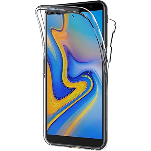 Husa 360 compatibila cu Samsung Galaxy J6 Plus, Transparenta fata si spate, Protectie completa, FullBody, Anti-ingalbenire, Silicon TPU