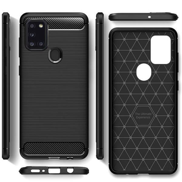 Husa Supreme Carbon compatibila cu Samsung Galaxy A21S, Protectie precisa, Design canelat, Margini ranforsate, Anti-amprente, Negru3