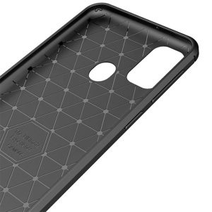 Husa Supreme Carbon compatibila cu Samsung Galaxy A21S, Protectie precisa, Design canelat, Margini ranforsate, Anti-amprente, Negru