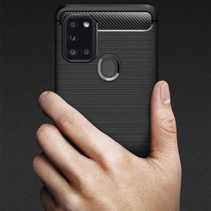 Husa Supreme Carbon compatibila cu Samsung Galaxy A21S, Protectie precisa, Design canelat, Margini ranforsate, Anti-amprente, Negru5