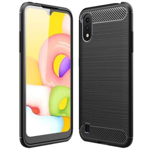 Husa Supreme Carbon compatibila cu Samsung Galaxy A01, Protectie precisa, Design canelat, Margini ranforsate, Anti-amprente, Negru