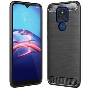 Husa Supreme Carbon compatibila cu Motorola Moto E7 Plus, Protectie precisa, Design canelat, Margini ranforsate, Anti-amprente, Negru