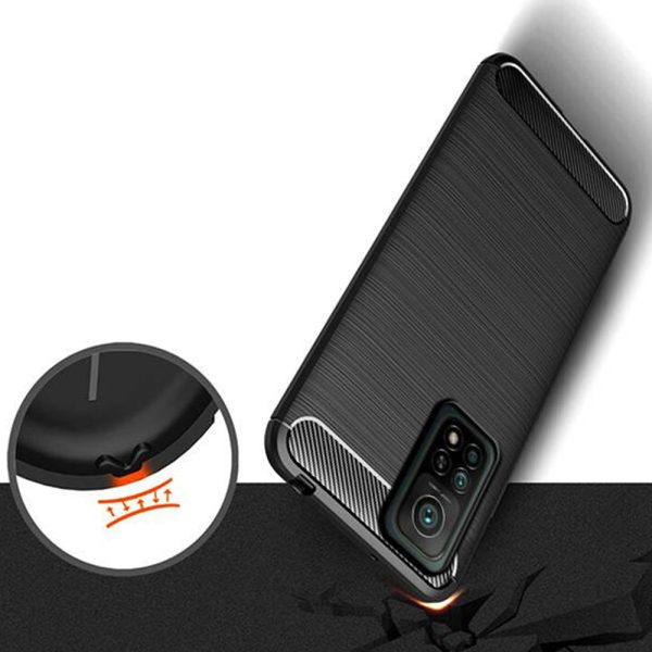 Husa Supreme Carbon compatibila cu Xiaomi Mi 10T Pro, Protectie precisa, Design canelat, Margini ranforsate, Anti-amprente, Negru